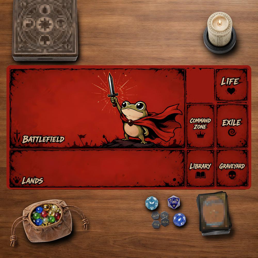 Play Mat Neoprene - Red Cape Sword Frog MTG&TCG Tabletop