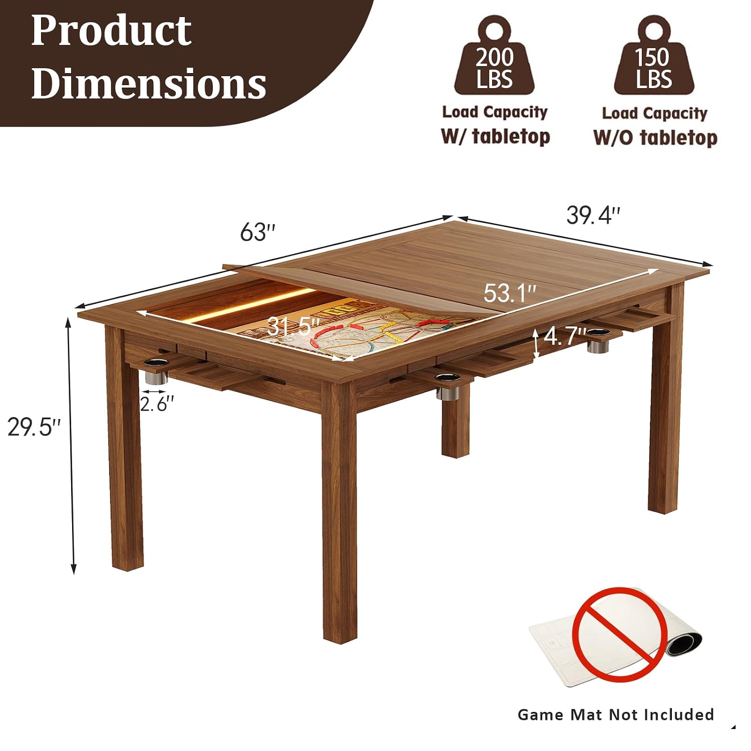 Walnut Board Game Table RGB LE - Board Game Cafe recension och pris
